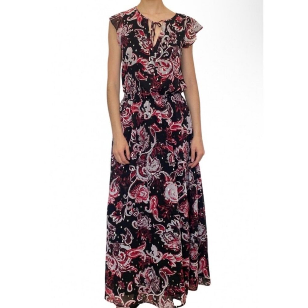 White House Black Market Floral Maxi Dress XXS NWT Ruffle Long A-Line Feminine